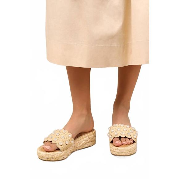 NEW DOLCE VITA women's caper pearl platform sandals in light natural raffia - Picture 1 of 2